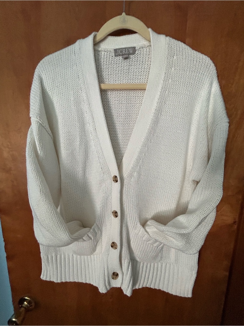 J. Crew Cream Button-Front Knit Cardigan